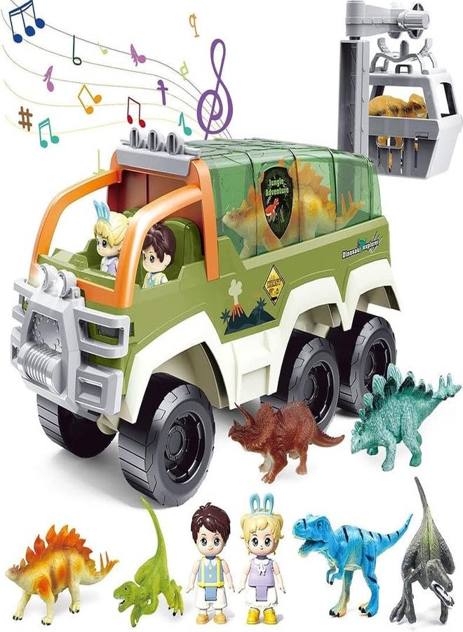 KONIGIN Play Game Dinosaur Truck Toy Car Transporter Carrier Set Dinosaur Figures and Mini Racing Car with Sound Light Toys Set for Age 3-9 Toddlers (Multicolor) - Image 3